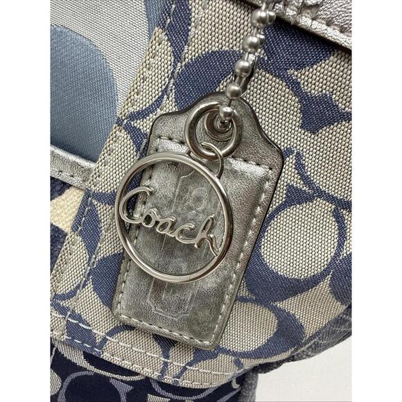 Coach Denim Patchwork Signature Tote Book Bag + Charm Vintage Y2K - Picture 10 of 15